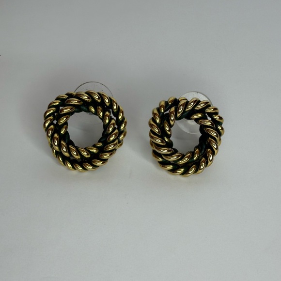 Gold and Black Twisted Rope Earrings - Picture 4 of 5